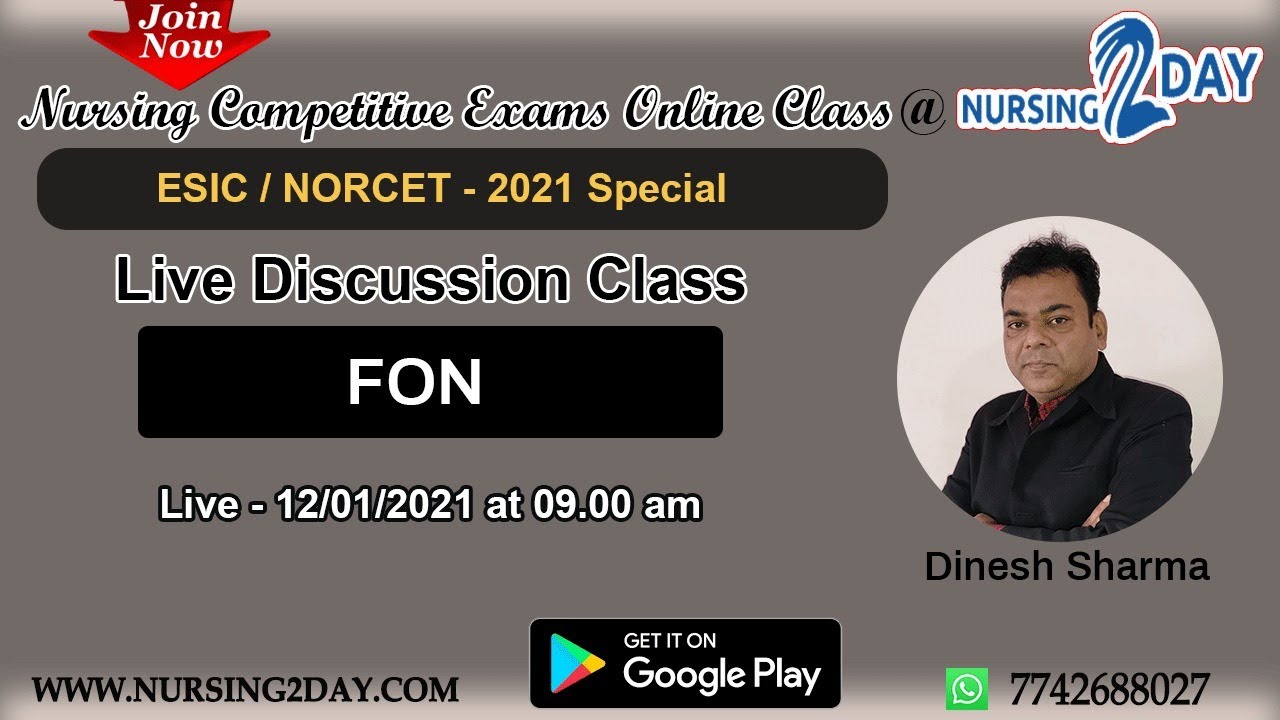 Live Discussion Class  - FON for ESIC/ NORCET - 2021