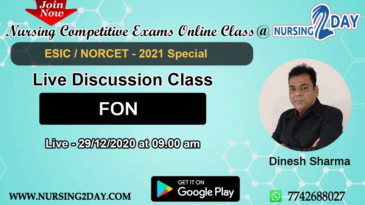 Live Discussion Class - FON for ESIC/ NORCET - 2021